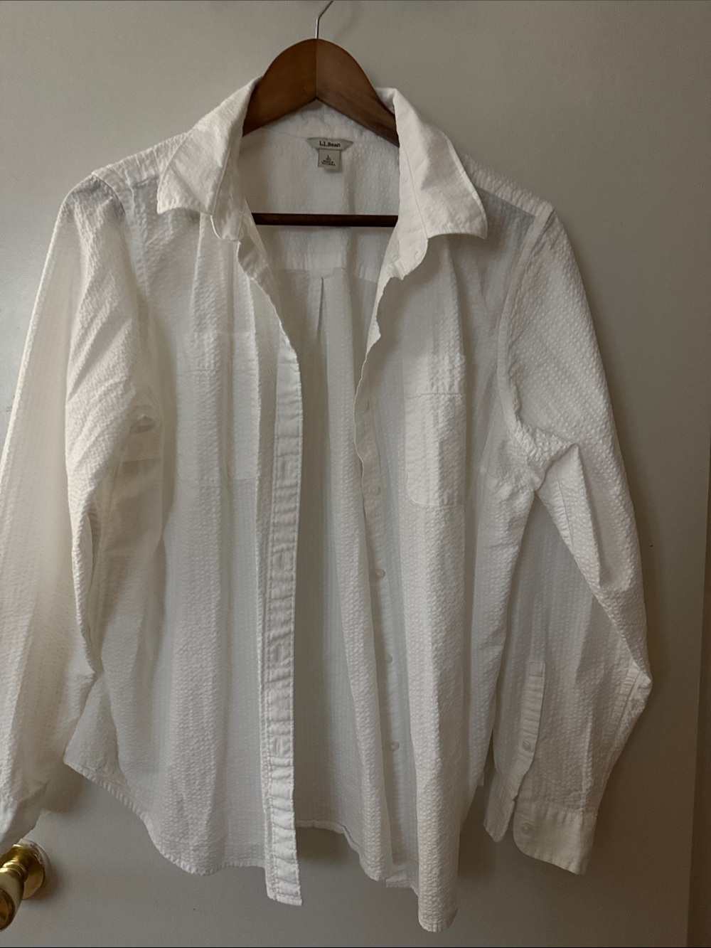 L.L. Bean Women’s White Seersucker Button-Down Shirt